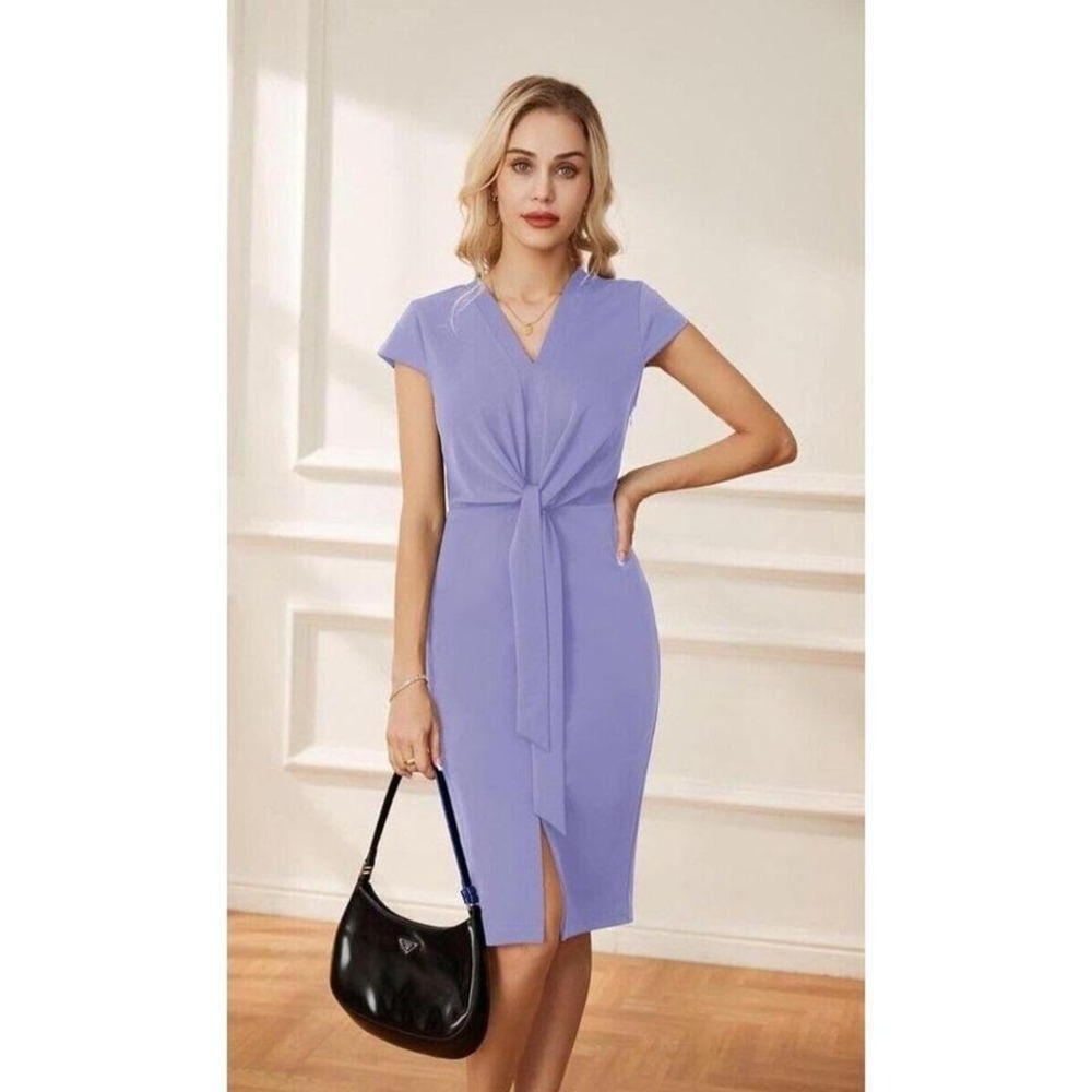 GRACE KARIN Women's Midi Dresses Cap‎ Sleeve Tie Waist Purple Brand New Size M